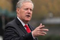 FILE - Then-White House chief of staff Mark Meadows speaks with reporters at the White House, O ...