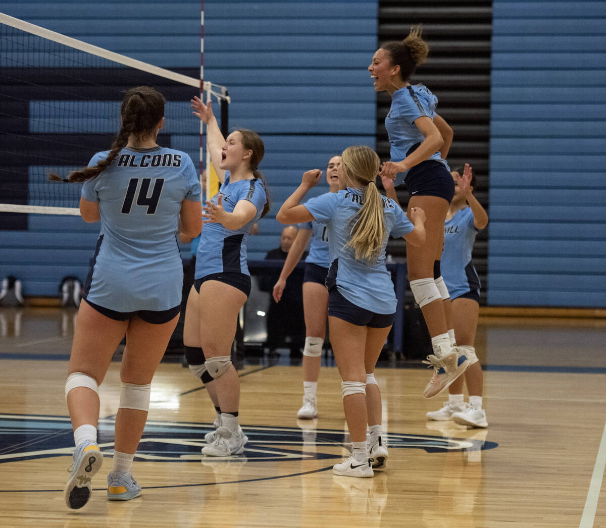 Foothill celebrates a point against Shadow Ridge during their match on Thursday, Sept. 15, 2022 ...