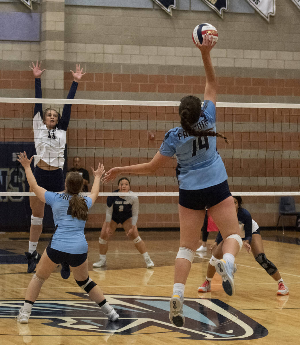 Foothill's Siena Novak goes up for a hit against Shadow Ridge at Foothill High School on Thursd ...