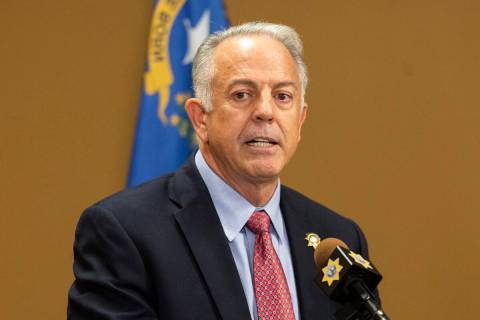 Sheriff Joe Lombardo speaks on the arrest of Robert Telles during a news conference at the Metr ...