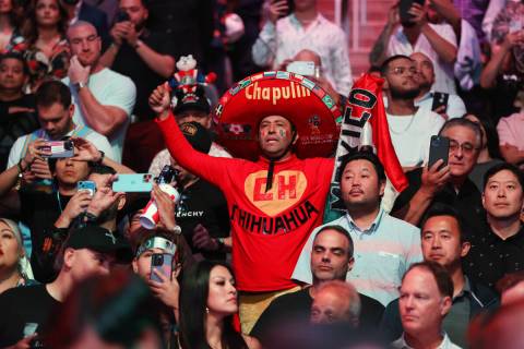 Fans cheer before the start of a super middleweight title bout between Saul "Canelo" ...