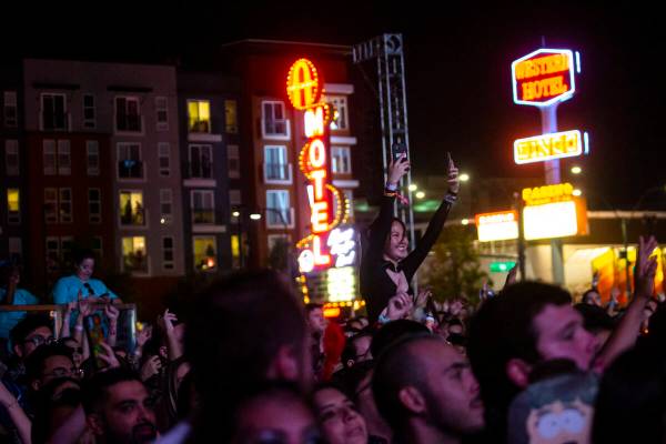 Fans watch as Alessia Cara performs during the Life is Beautiful festival on Saturday, Sept. 17 ...