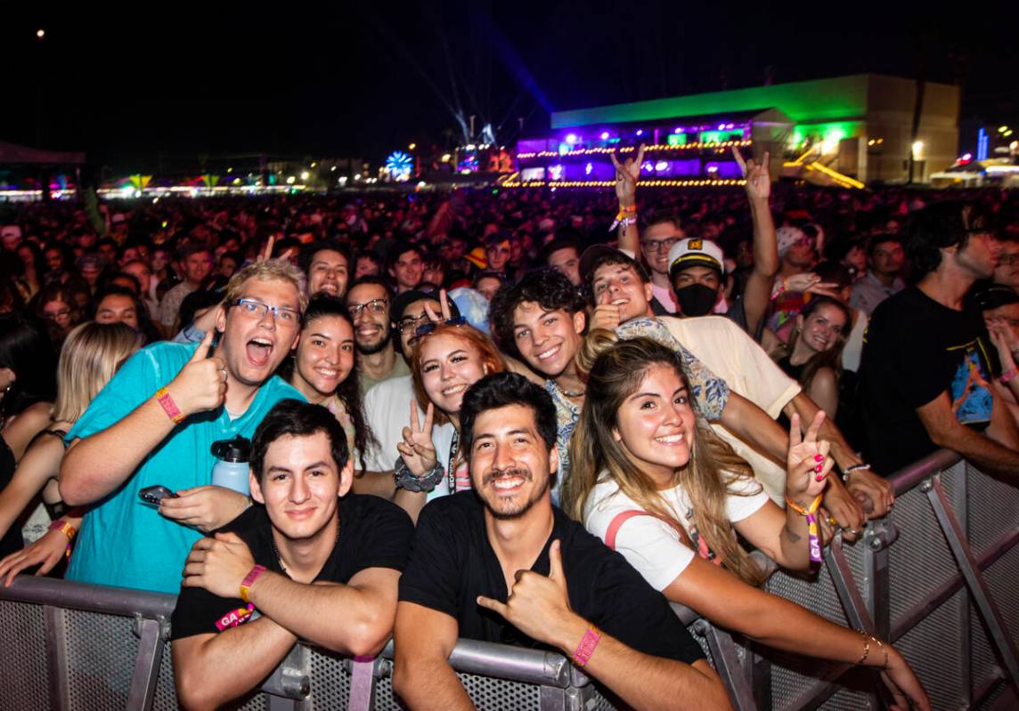 Fans from Las Vegas and Ecuador pose for a photo before Lorde during the Life is Beautiful fest ...