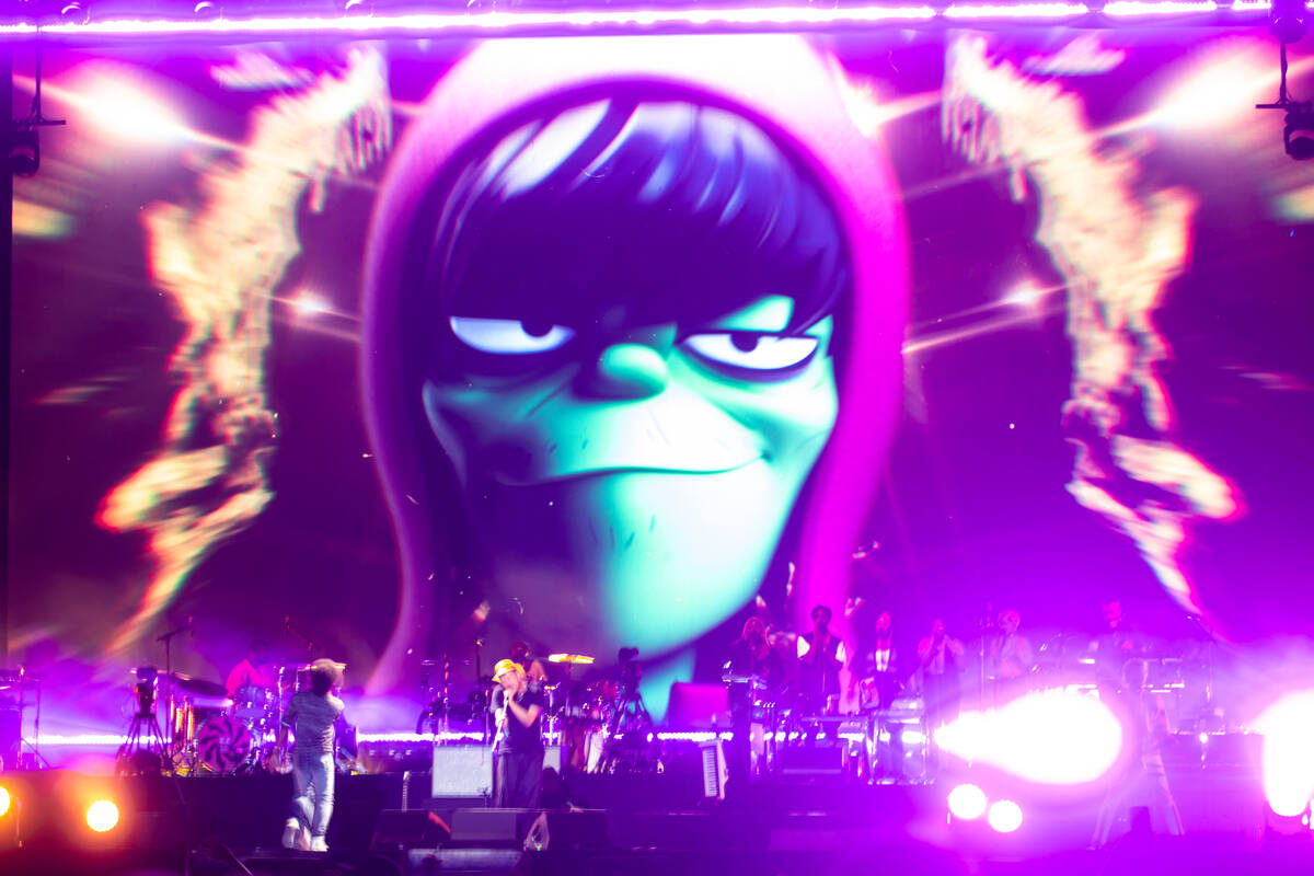 Gorillaz perform during the Life is Beautiful festival on Sunday, Sept. 18, 2022, in downtown L ...