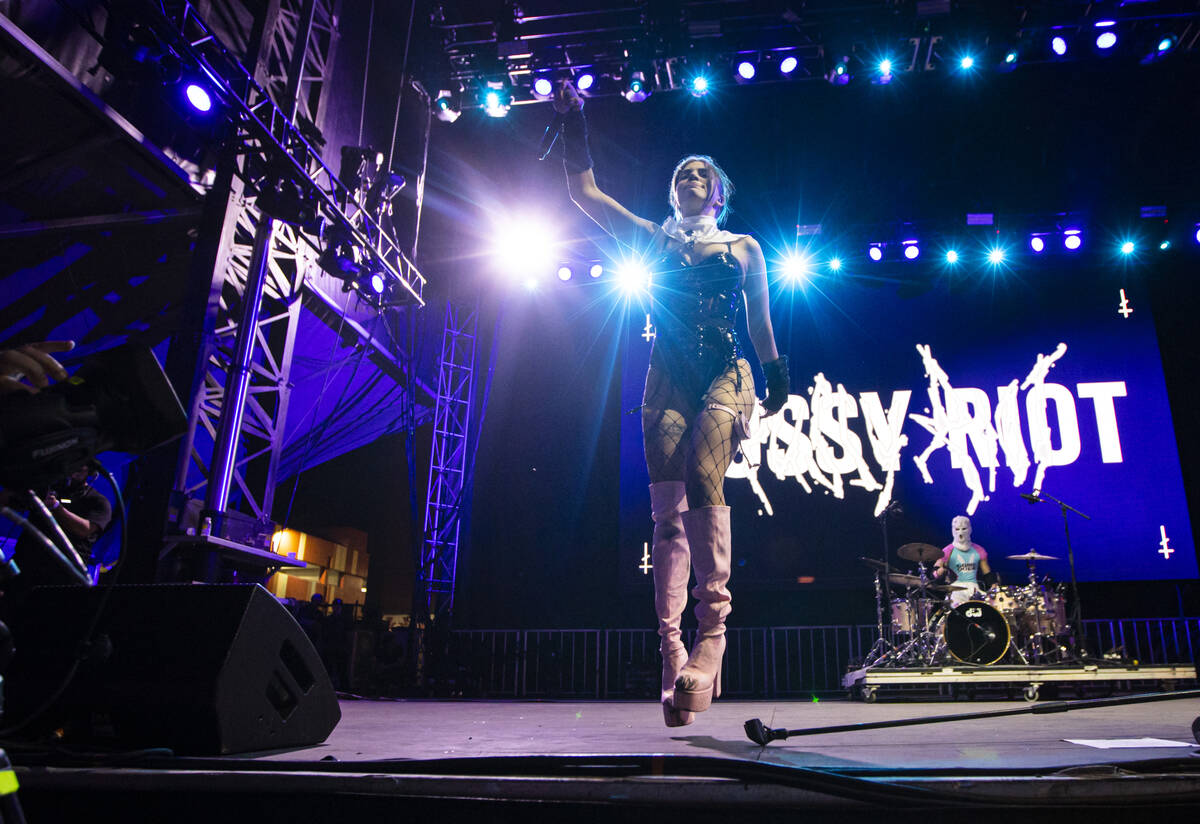 Nadezhda Tolokonnikova of Pussy Riot performs during the Life is Beautiful festival on Sunday, ...