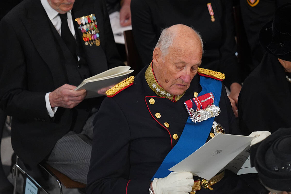 King Harald V of Norway attending the State Funeral of Queen Elizabeth II, held at Westminster ...