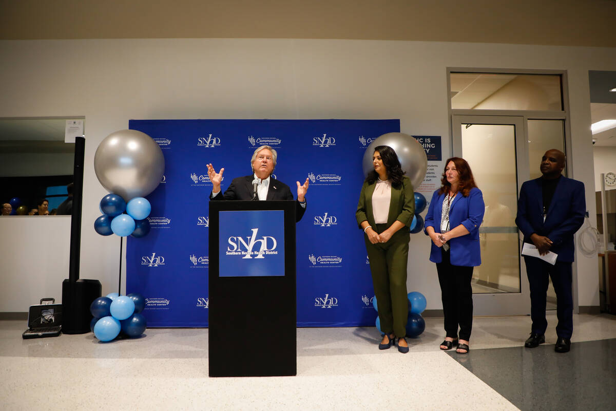 Commissioner Tick Segerbloom, member of Southern Nevada District Board of Health, speaks during ...