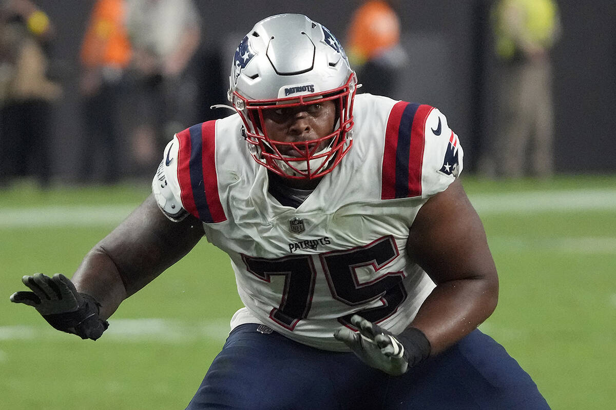 New England Patriots offensive tackle Justin Herron (75) during the first half of an NFL presea ...