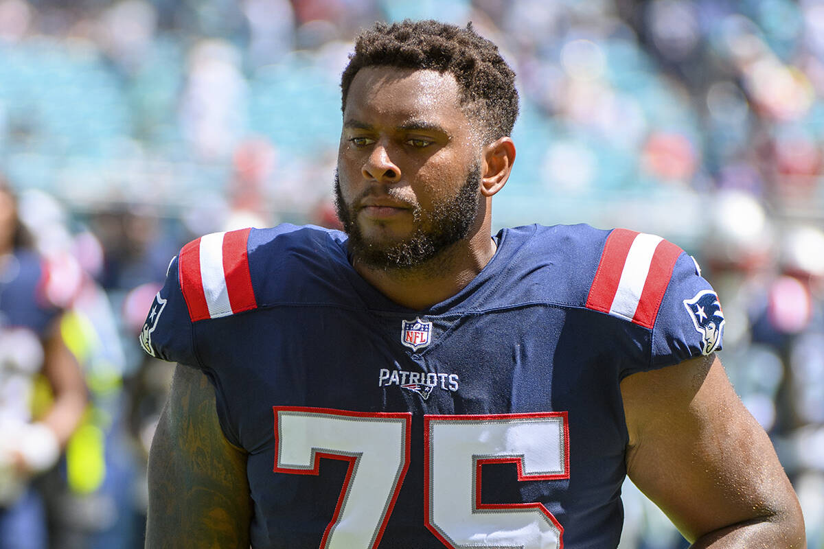 New England Patriots offensive lineman Justin Herron (75) walks back to the locker room at the ...