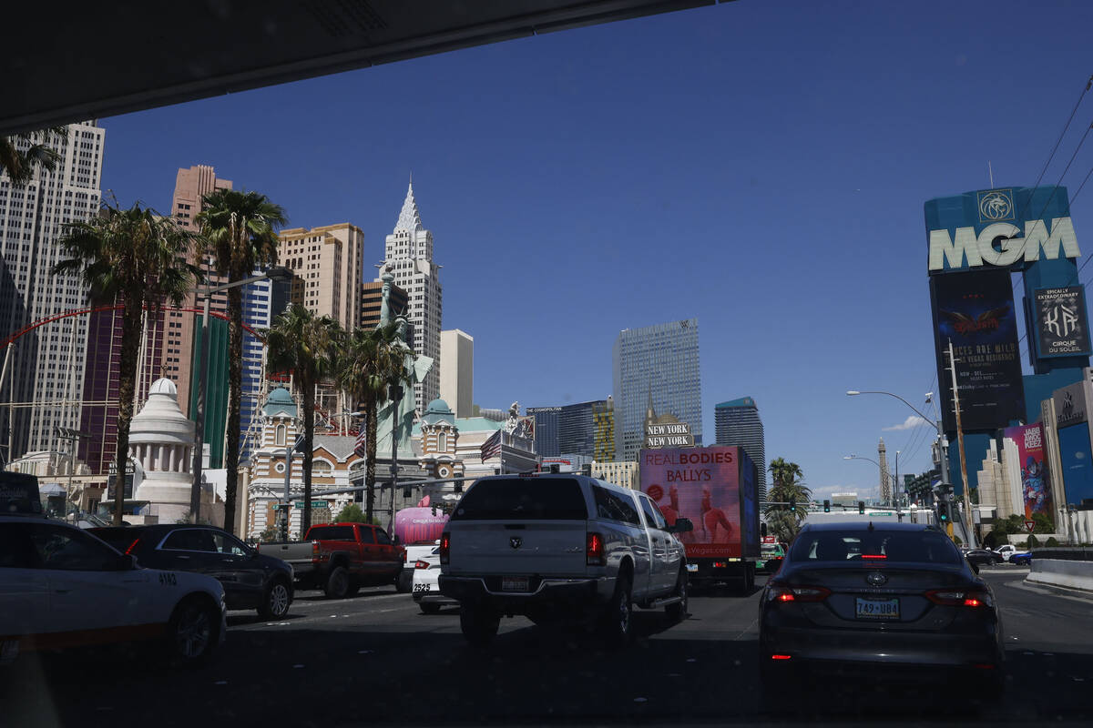 Las Vegas Boulevard nearTropicana Avenue is seen, Wednesday, Sept. 21, 2022, in Las Vegas. Driv ...