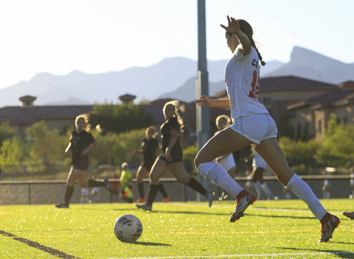 Coronado's Xayla Black (10) looks to make a shot during a soccer game at Faith Lutheran on Wedn ...