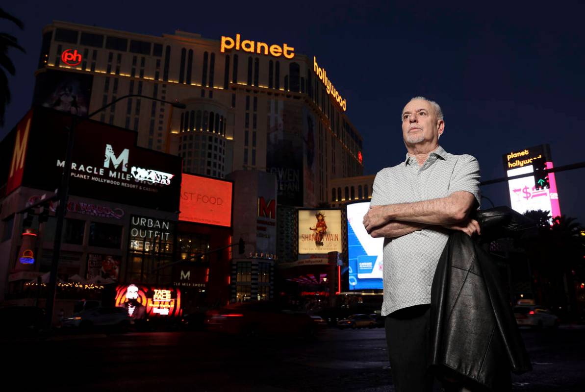 Las Vegas Review-Journal reporter Jeff German poses with Planet Hollywood in the background on ...
