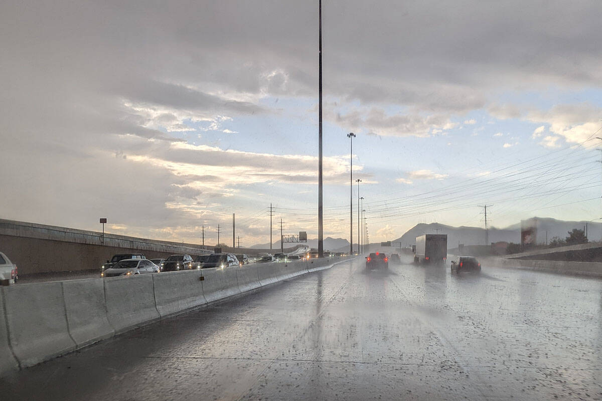 Rain greet commuters Wednesday, Sept. 28, 2022, in Las Vegas. (Brett Steidler/Las Vegas Review- ...