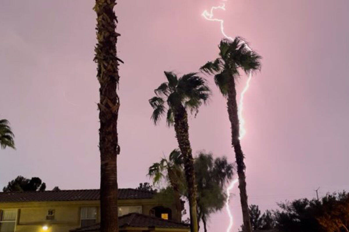 A lightning strike is captured Wednesday, Sept. 28, 2022, in Henderson. (Sabrina Schnur/Las Veg ...