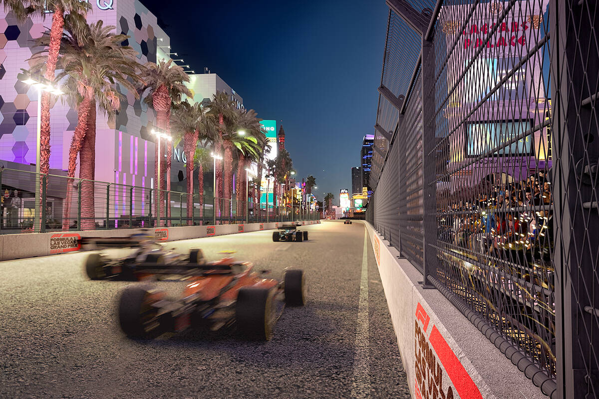 Artist rendering showing what the Formula One's Las Vegas Grand Prix race will look like when i ...