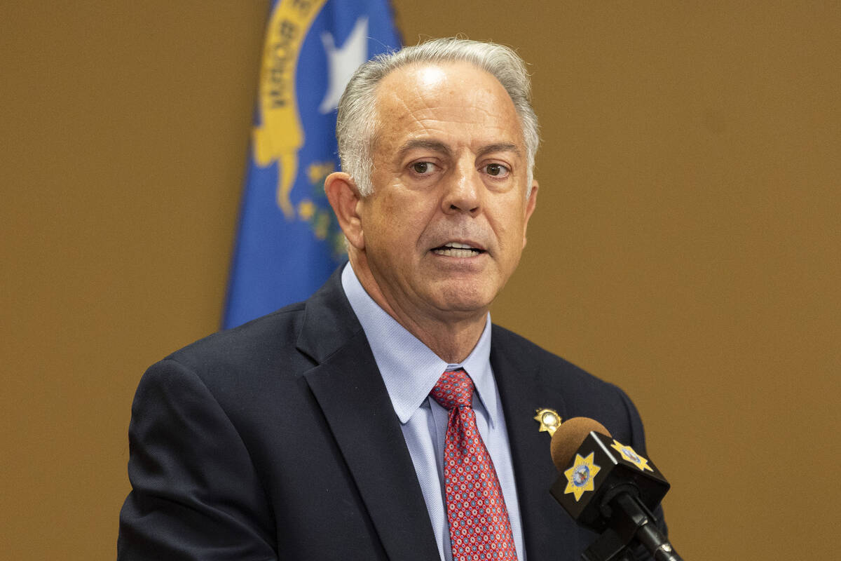 FILE - Clark County Sheriff Joe Lombardo speaks during a news conference at the Metropolitan Po ...