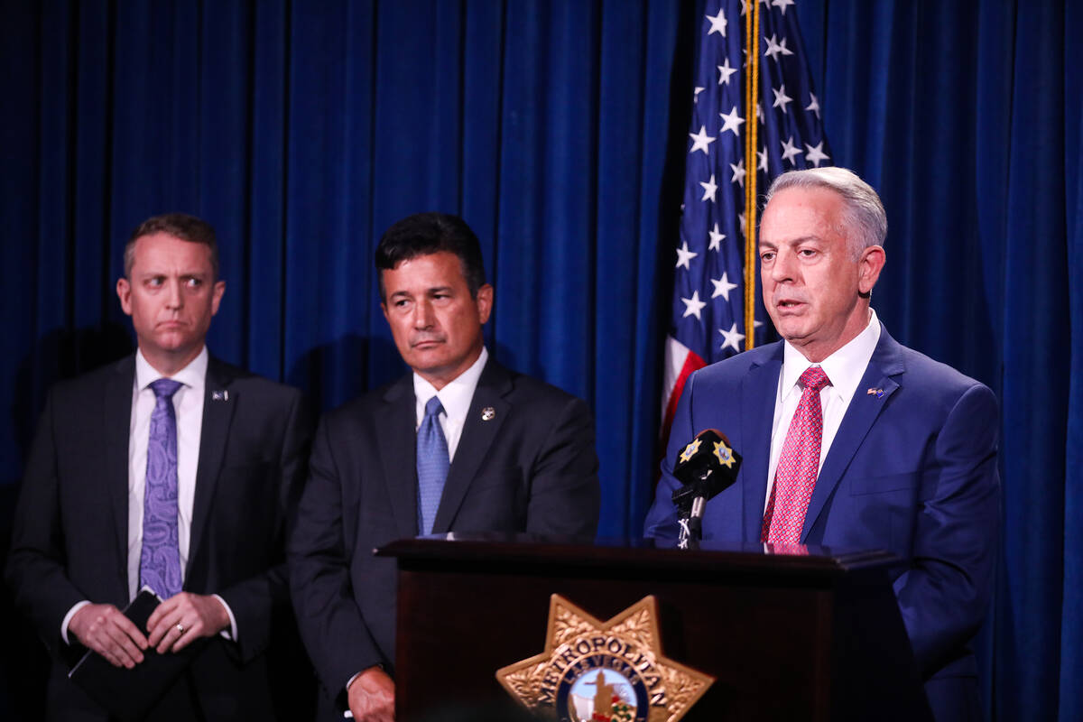 Clark County Sheriff Joe Lombardo addresses the media concerning the apprehension and arrest of ...