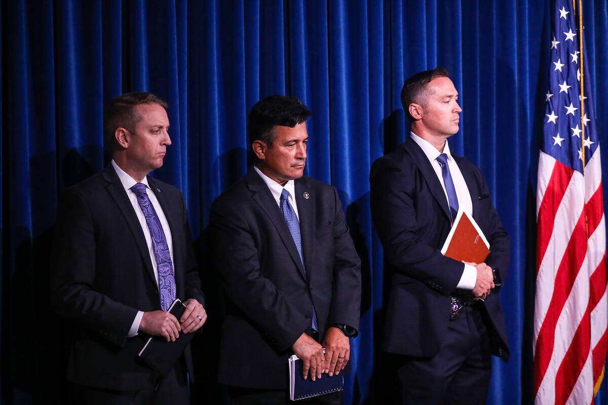 FBI Special Agent in Charge of Las Vegas Field Office Spencer Evans, from left, Nevada U.S. Mar ...