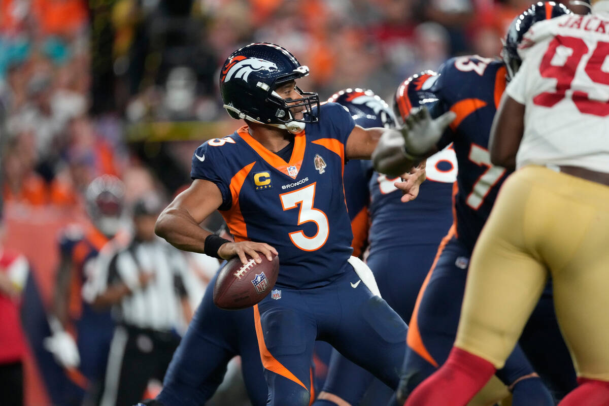 Denver Broncos quarterback Russell Wilson (3) second half of an NFL football game Sunday, Sept. ...