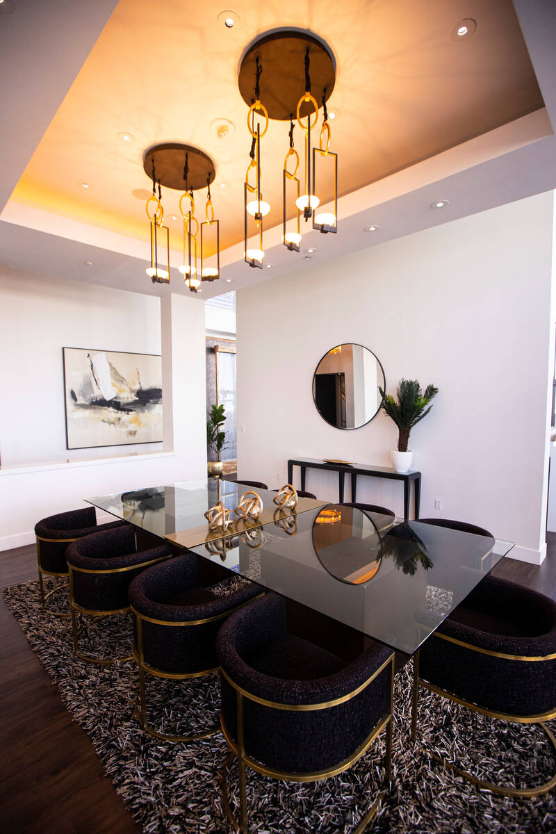 The dining room Is seen at the Palms Place penthouse locator on the entire top floor of the bui ...