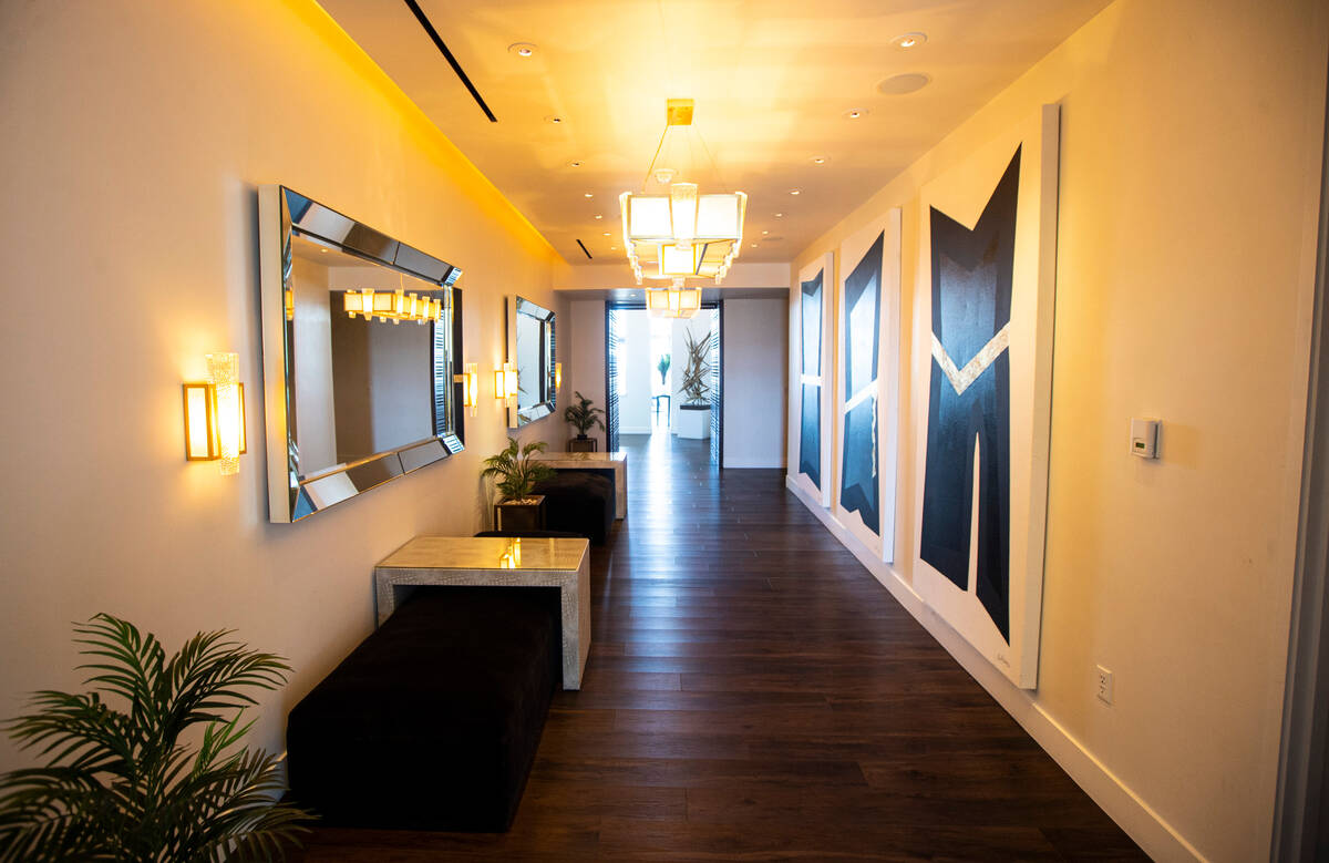 The entry hallway Is seen at the Palms Place penthouse locator on the entire top floor of the b ...