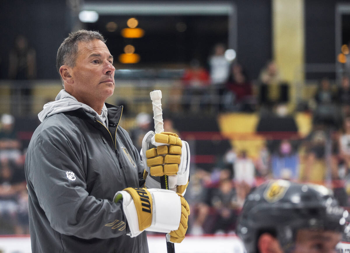 Golden Knights head coach Bruce Cassidy takes part in development camp at City National Arena o ...