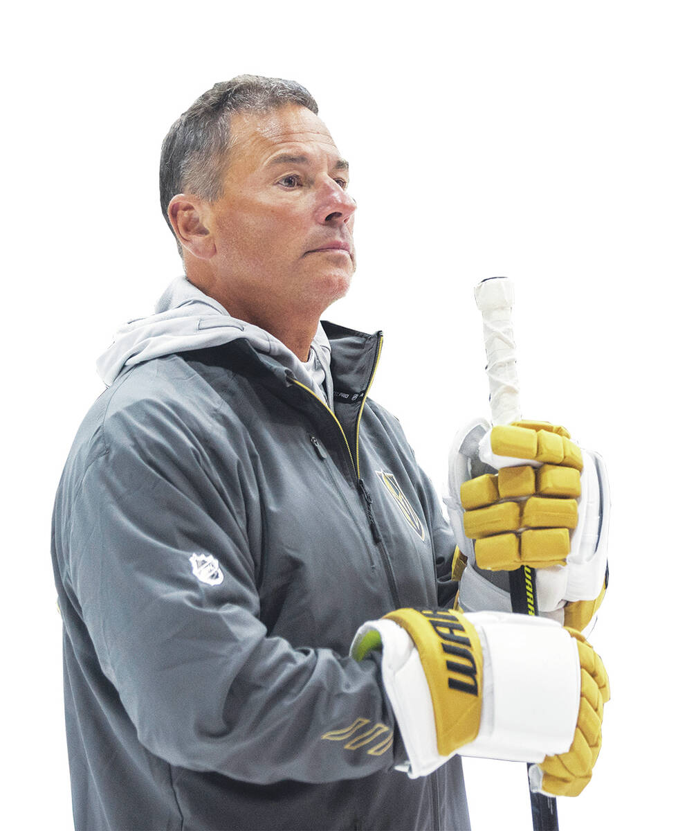 Golden Knights head coach Bruce Cassidy takes part in development camp at City National Arena o ...