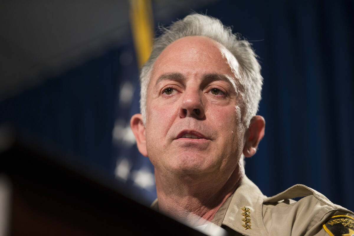 Clark County Sheriff Joe Lombardo discusses the mass shooting during a press conference at the ...
