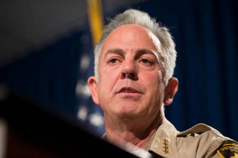 Clark County Sheriff Joe Lombardo discusses the mass shooting during a press conference at the ...