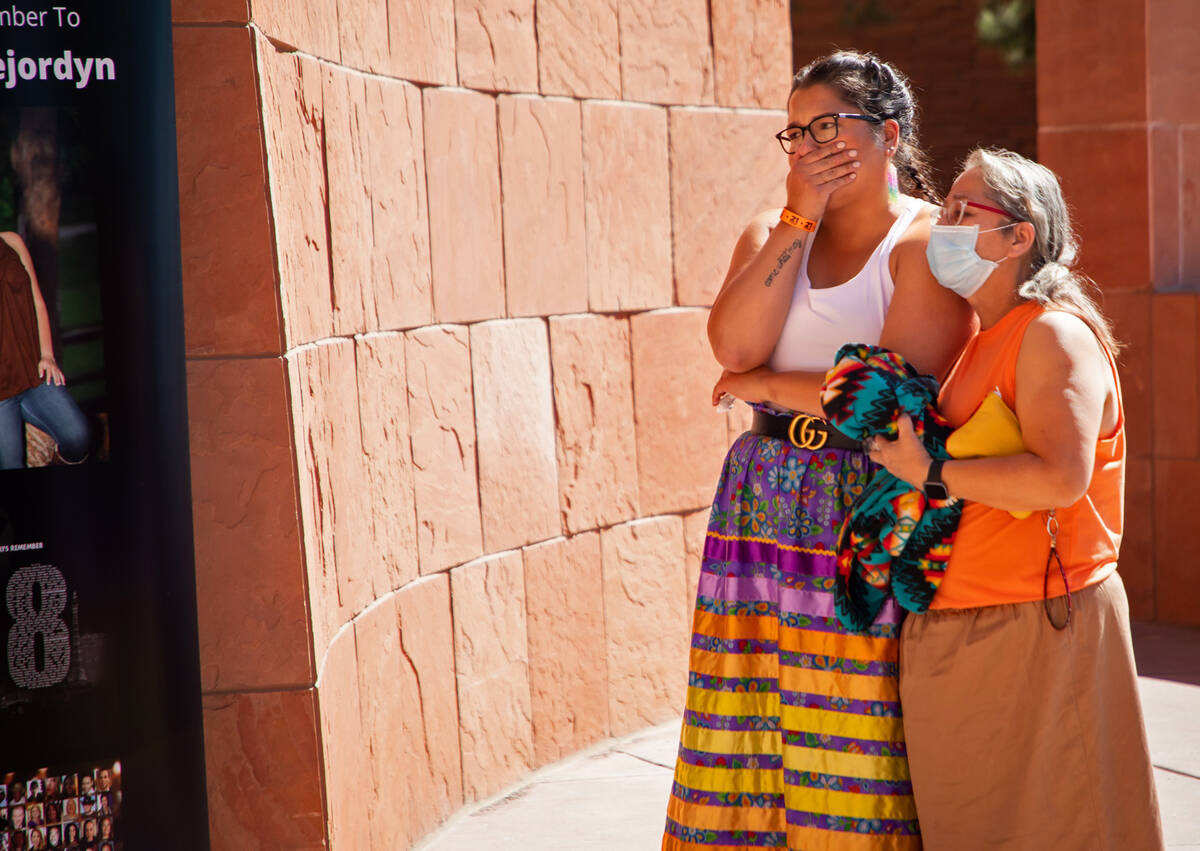 Jenna Kapashesit, left, and mother Bernice Kapashesit, comfort each other while viewing the Rem ...