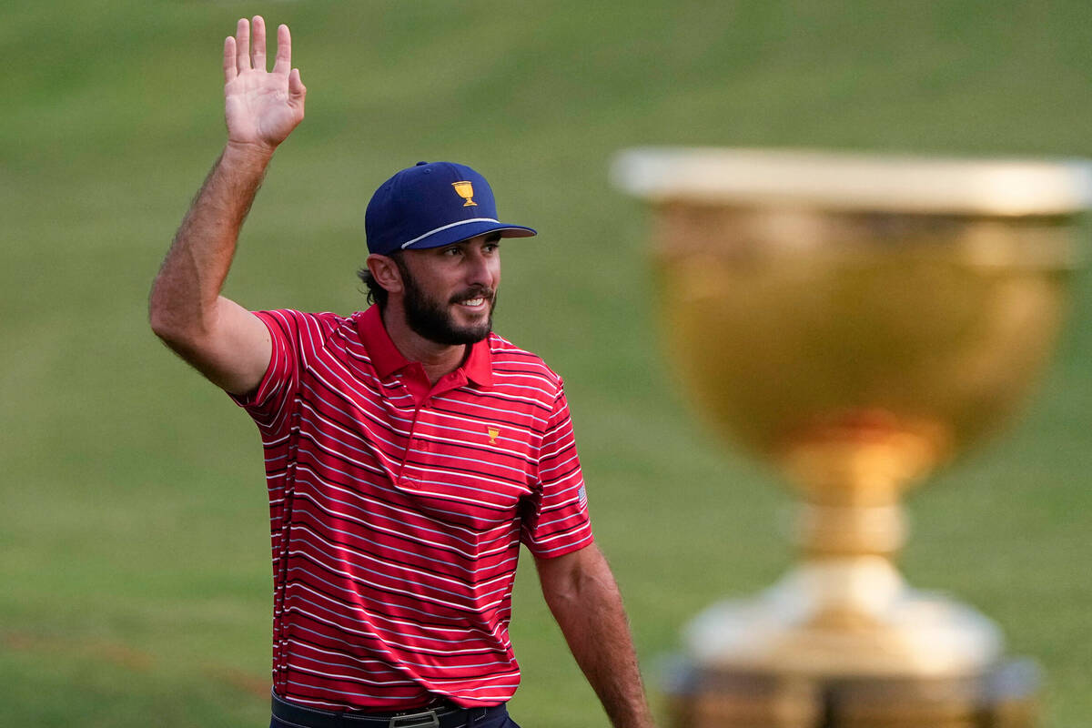 Max Homa walks to the 15th green after the USA team won the singles match at the Presidents Cup ...