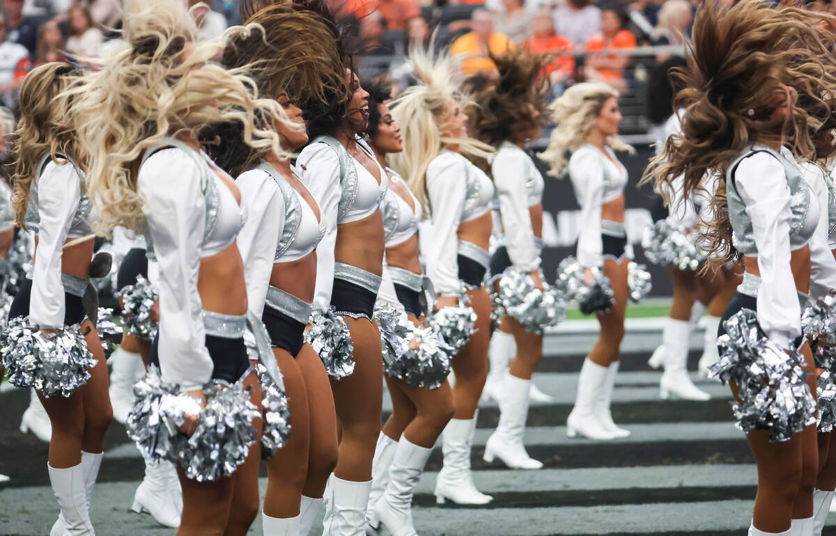 The Raiderettes perform during the second half of an NFL game at Allegiant Stadium on Sunday, O ...