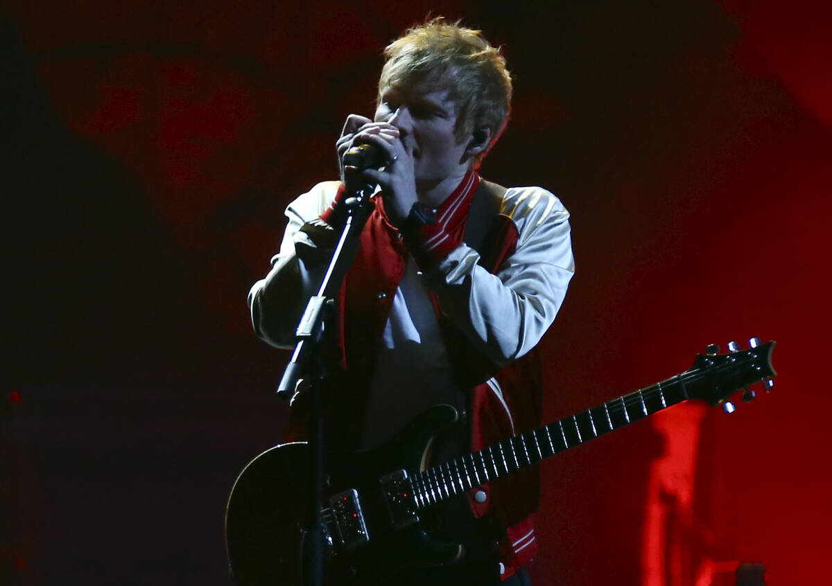 Ed Sheeran performs on stage at the Brit Awards 2022 in London Tuesday, Feb. 8, 2022. (Photo by ...