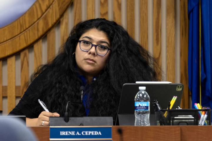 Clark County School District Board of Trustees president Irene Cepeda during a board meeting at ...