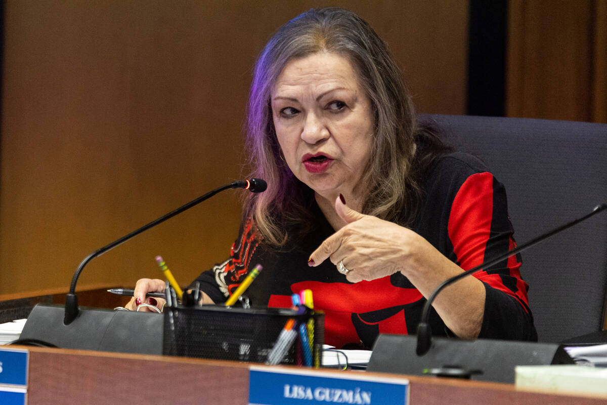 Clark County School Board member Linda Cavazos speaks during a board meeting at the Edward A. G ...