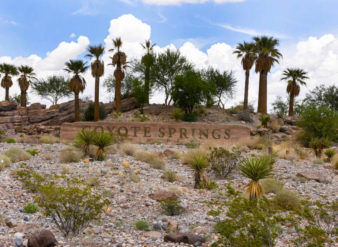 The Coyote Springs development entrance is seen near the intersection of U.S. 93 and State Rout ...