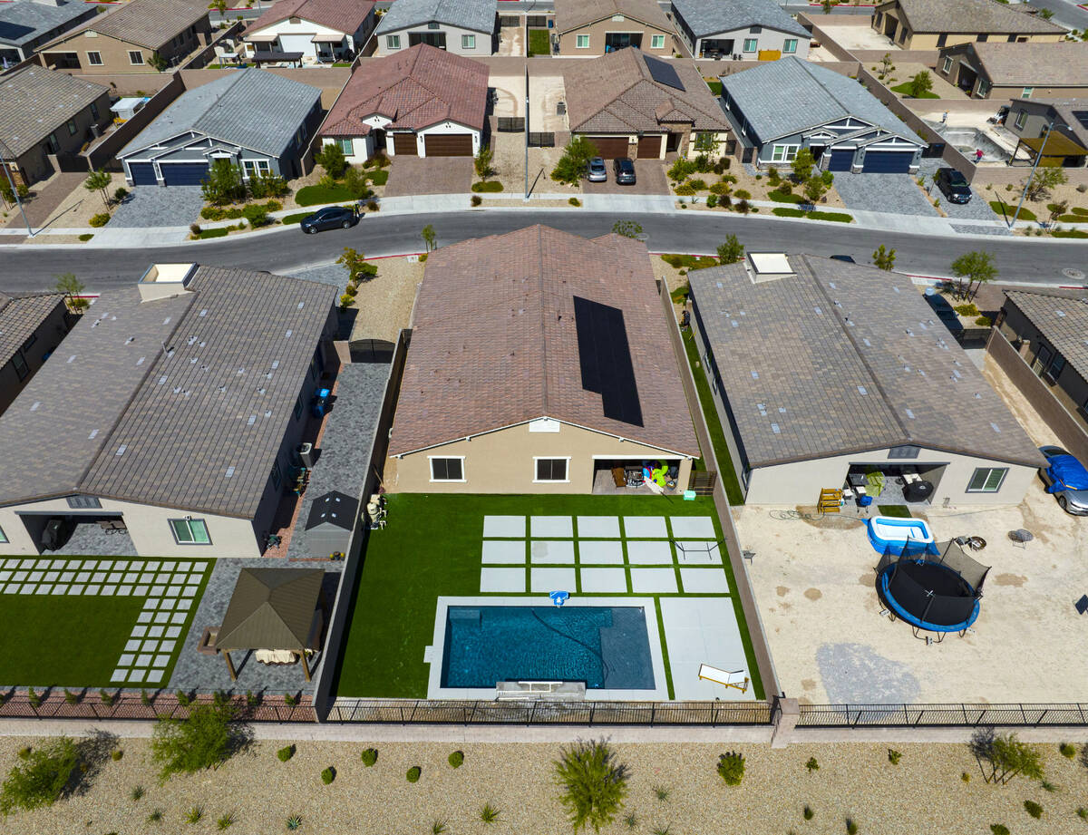 An aerial view of the house, center, where police officers shot a man is photographed, on Sept. ...