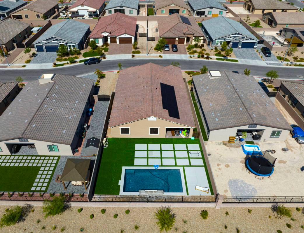 An aerial view of the house, center, where police officers shot a man is photographed, on Sept. ...