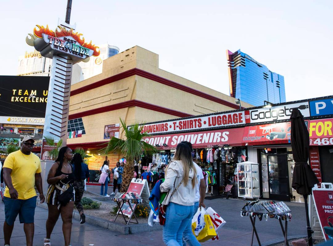 A retail building, right, and Tex-Mex Tequila restaurant at 3729 Las Vegas Blvd South are shown ...