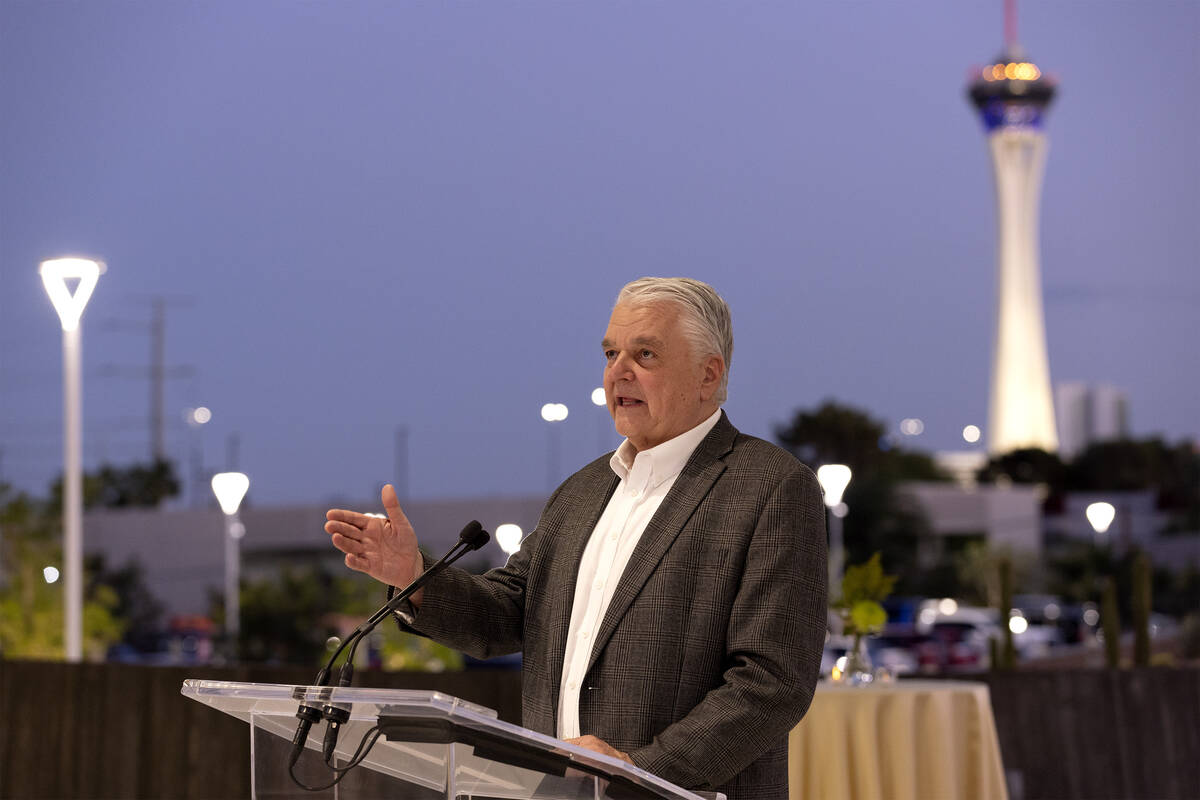 Gov. Steve Sisolak speaks during an opening celebration for UNLV’s new medical school, t ...