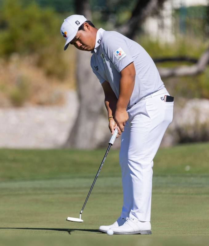Tom Kim watches his putt on the second hole during the first round of the Shriners Children's O ...
