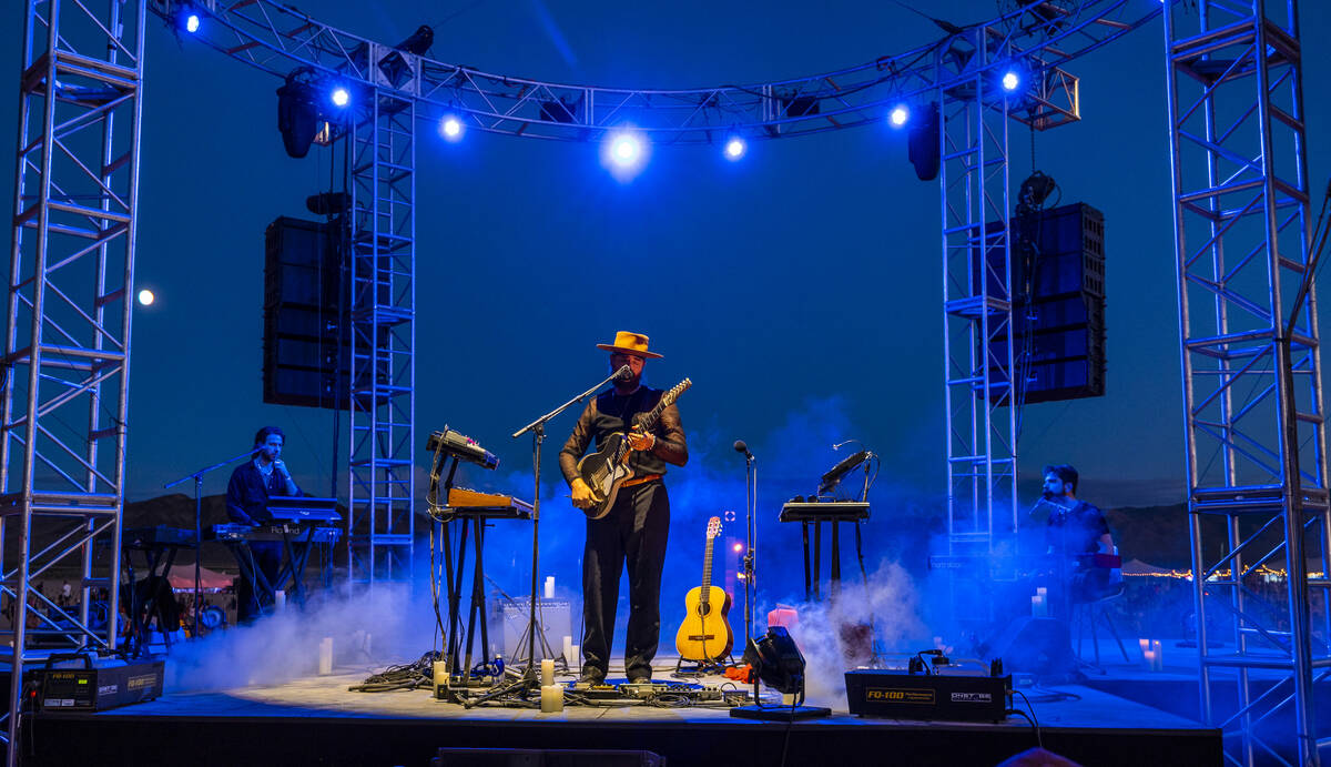 RY X performs for the crowd during the RiSE Lantern Fest at the Jean Dry Lake Bed on Friday, Oc ...