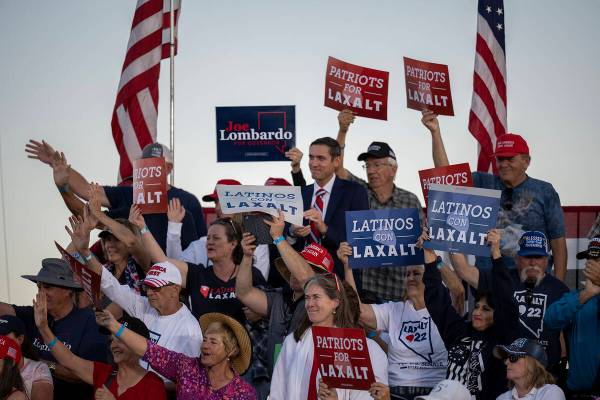 Republican supporters attend a rally for former President Donald Trump at the Minden Tahoe Airp ...