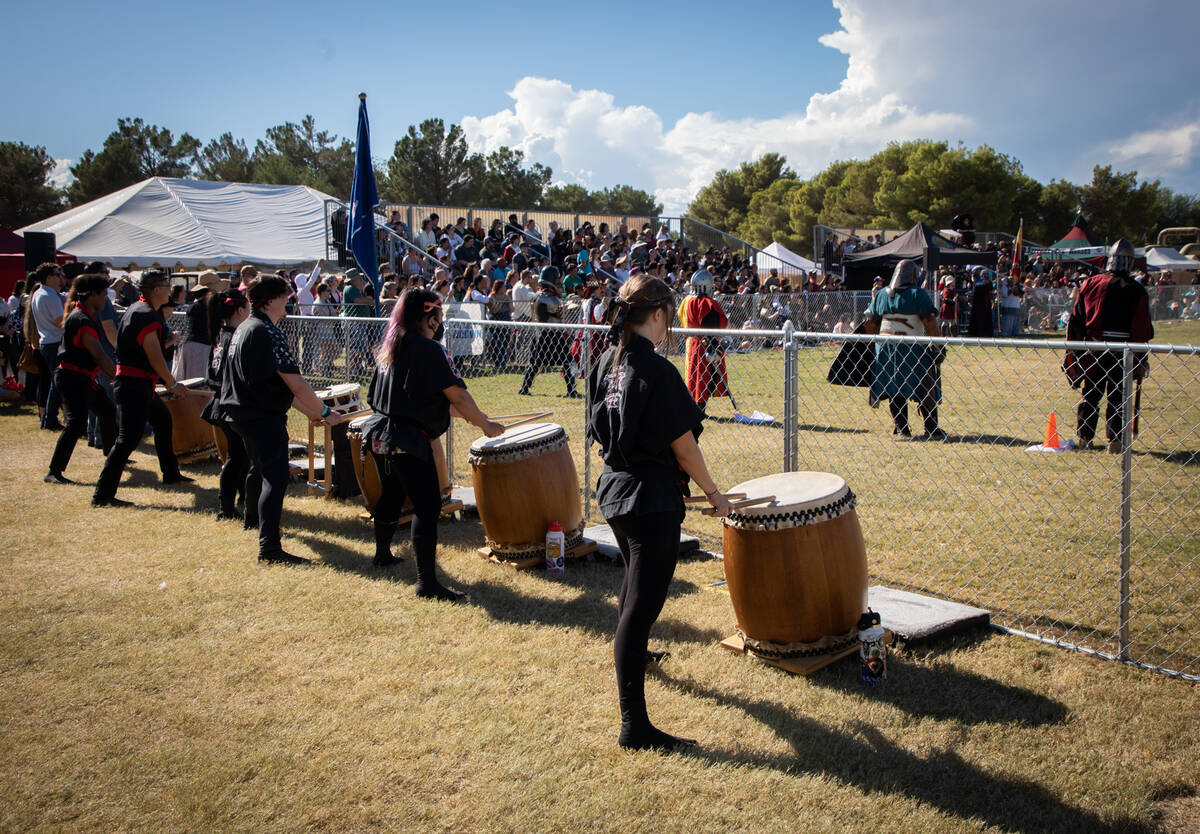 Drummers at the Age of Chivalry Renaissance Festival on Sunday, Oct. 9, 2022, in Las Vegas. (Am ...
