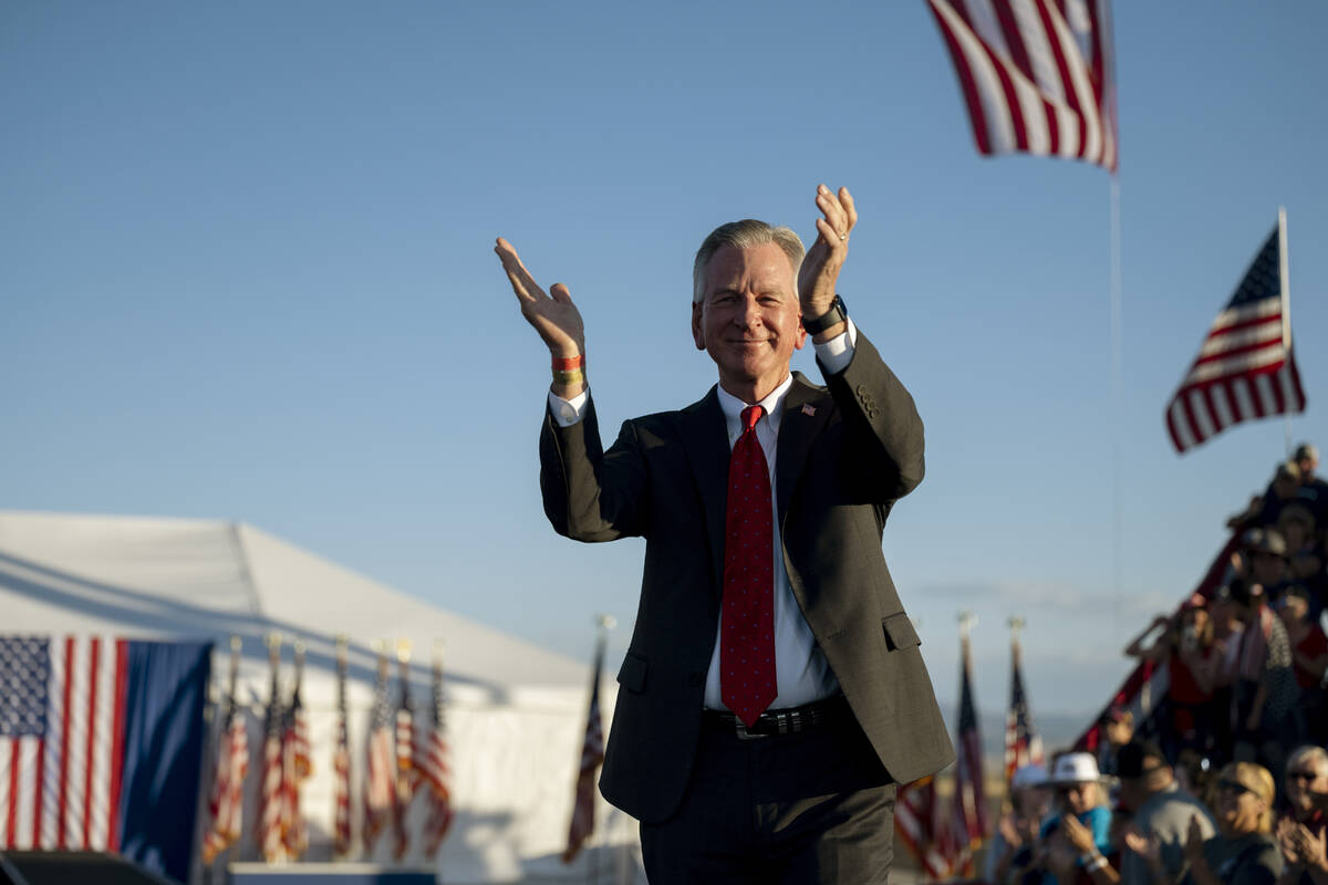 U.S. Sen. Tommy Tuberville, R-Ala., is introduced at a rally for former President Donald Trump ...