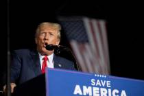 Former President Donald Trump at a rally at the Minden Tahoe Airport in Minden, Nev., Saturday, ...