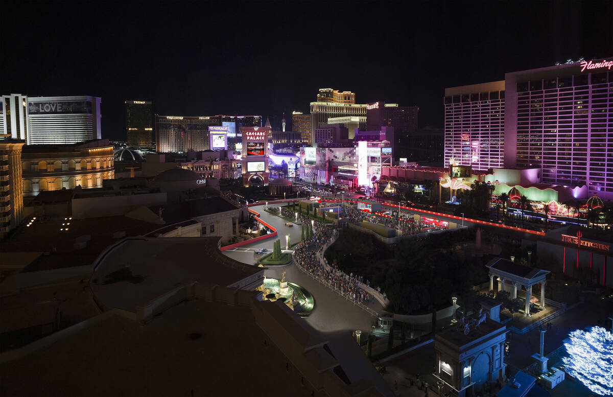 A rendering depicts Formula One Las Vegas Grand Prix fan festival site planned for Nov. 5, 2022 ...