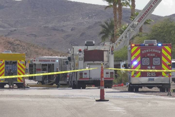 Emergency vehicles are seen on Tuesday, Oct. 11, 2022, near East Paradise Hills and College dri ...