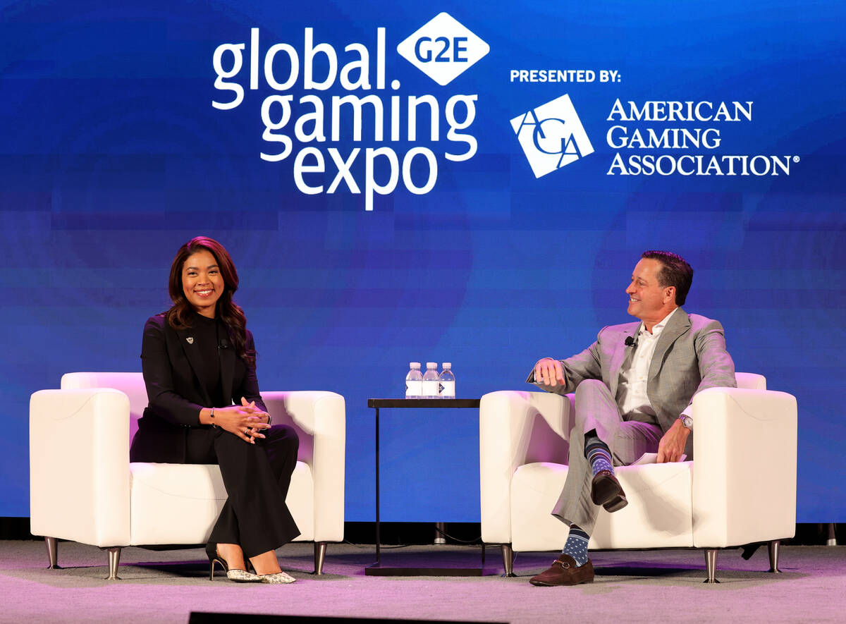 Raiders President Sandra Douglass Morgan talks to American Gaming Association President and CEO ...