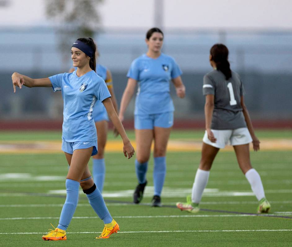 Foothill’s Madison Ybarra, left, signals to her teammates on the bench after her team wo ...